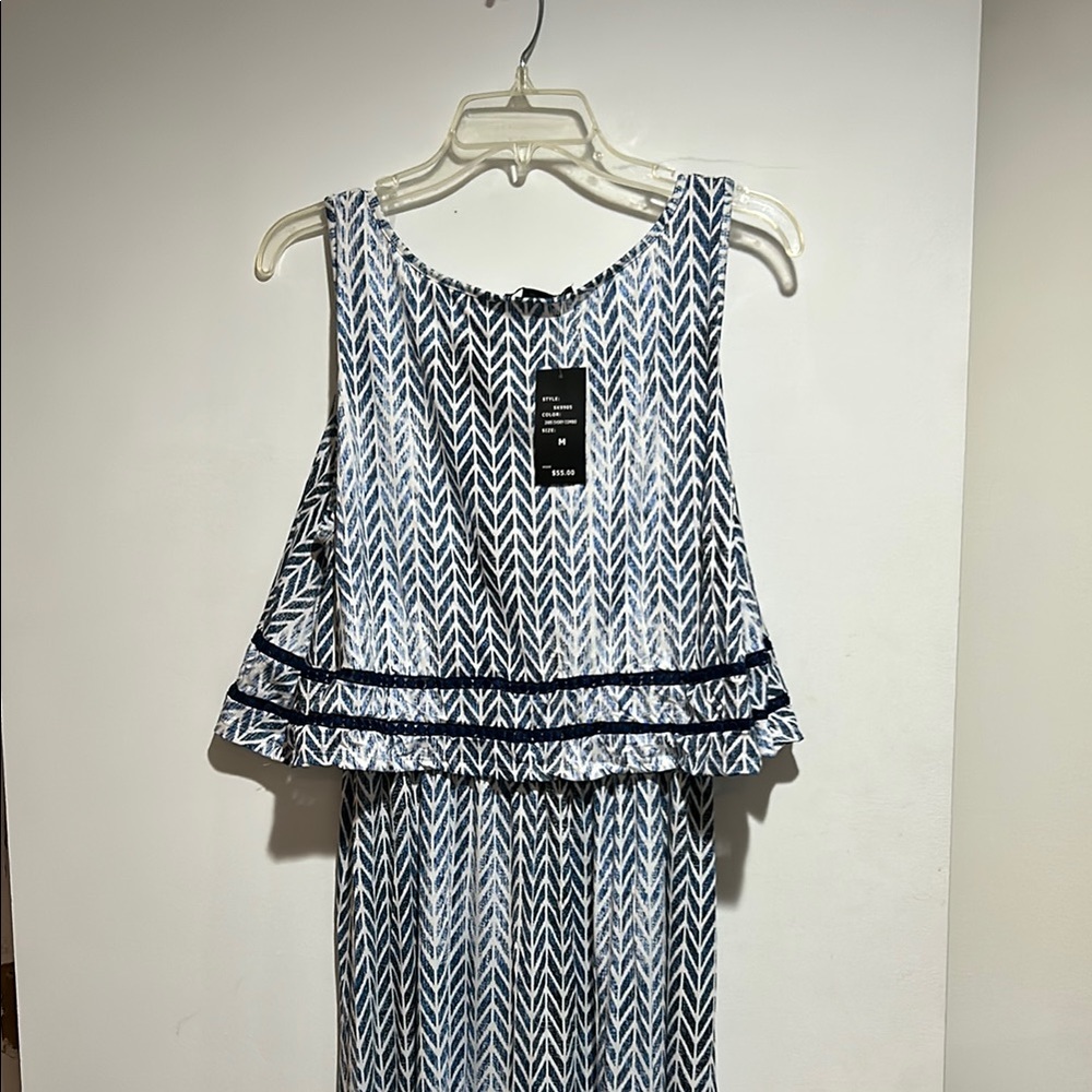 Robert Louis Navy and White Chevron Sleeveless Maxi Dress NWT